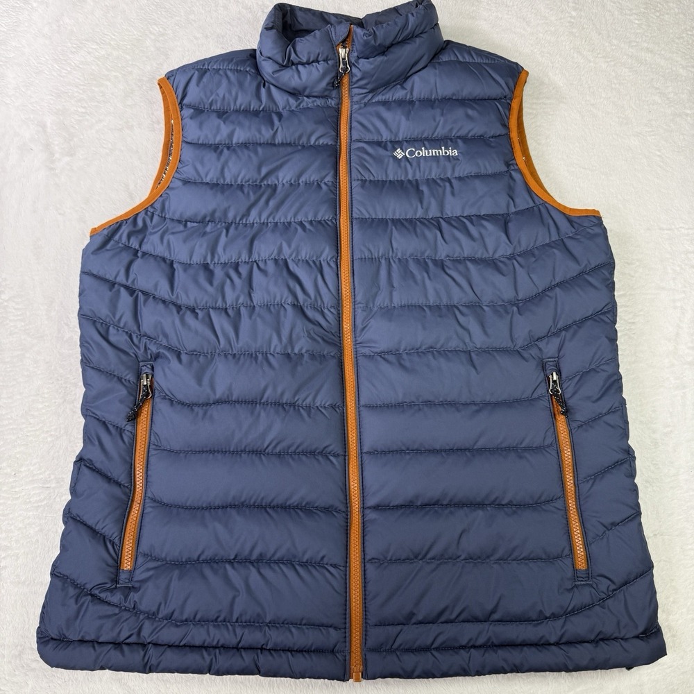 Columbia Omni-Heat Vest Jacket Mens Large Blue Thermal Insulated Puffer Hiking